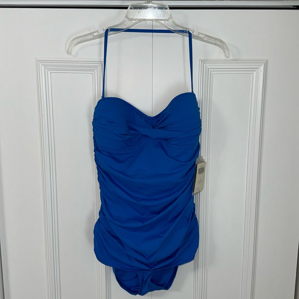 NWT Tommy Bahama Shirred Twist Bandeau. Blue SZ: 10